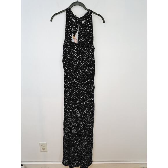 Pretty Garden NWT! High Neck Maxi Length Blue Polka-dot Dress In Size Medium - Picture 2 of 6